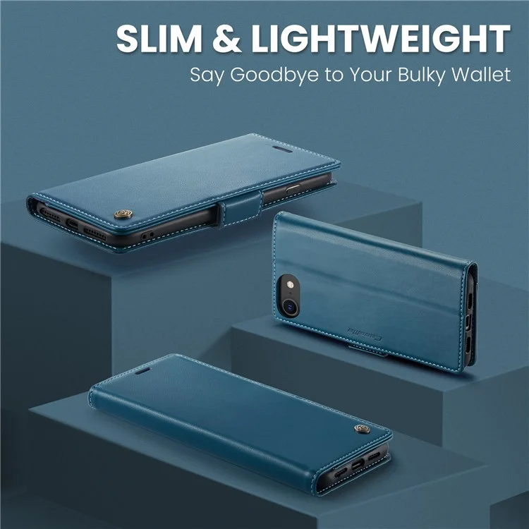 CASEME 023 Serie para iPhone 6 / 6s / 7 / 8 / SE (2022) / (2020) Funda de Cartera de Piel con Textura de Imitación de Piel Litchi Soporte Bloqueo RFID Anticaída - Azul