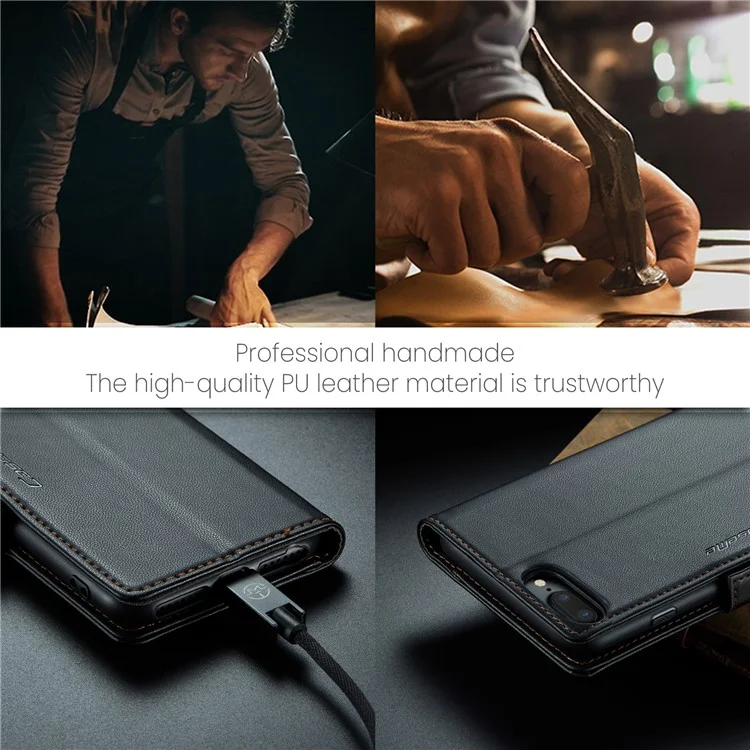 For iPhone 6 Plus / 6s Plus / 7 Plus / 8 Plus Leather Case CASEME 023 RFID Blocking 3 Card Slot Mobile Cover - Black