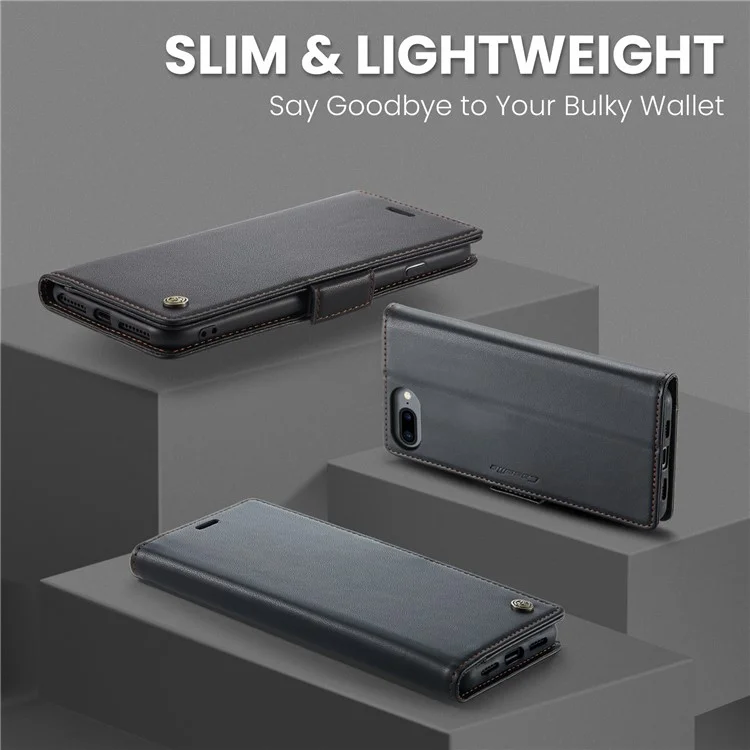 For iPhone 6 Plus / 6s Plus / 7 Plus / 8 Plus Leather Case CASEME 023 RFID Blocking 3 Card Slot Mobile Cover - Black