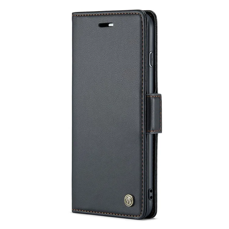 CASEME 023 Series For iPhone 6 Plus / 6s Plus / 7 Plus / 8 Plus RFID Blocking Leather Wallet Case Litchi Texture Phone Stand Cover - Black