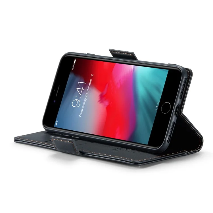 Serie Caseme 023 Para Iphone 6 Plus / 6s Más / 7 Más / 8 Más RFID Bloqueo de Cuero Case de Cuero Litchi Textura Phone Stand Cover - Negro