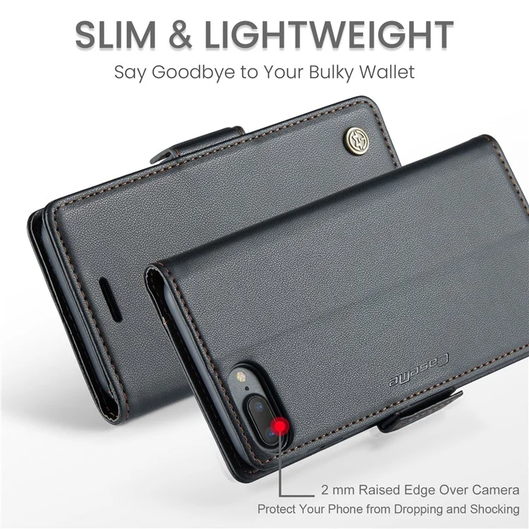 For iPhone 6 Plus / 6s Plus / 7 Plus / 8 Plus Leather Case CASEME 023 RFID Blocking 3 Card Slot Mobile Cover - Black