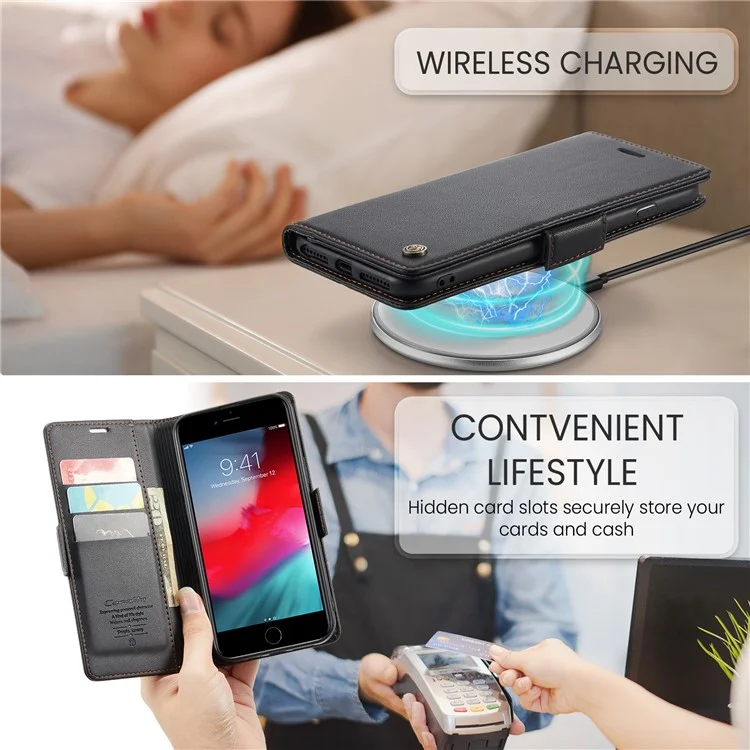 For iPhone 6 Plus / 6s Plus / 7 Plus / 8 Plus Leather Case CASEME 023 RFID Blocking 3 Card Slot Mobile Cover - Black