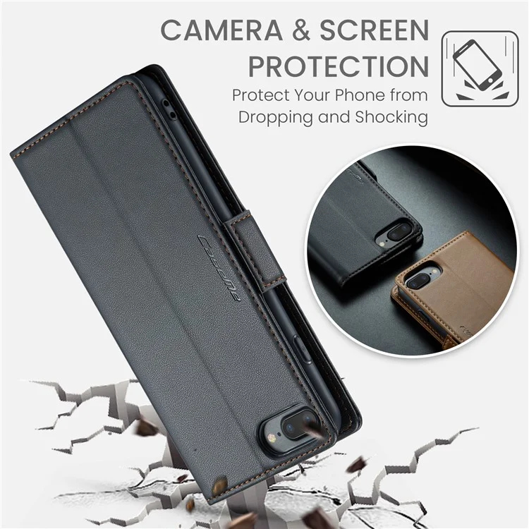 For iPhone 6 Plus / 6s Plus / 7 Plus / 8 Plus Leather Case CASEME 023 RFID Blocking 3 Card Slot Mobile Cover - Black