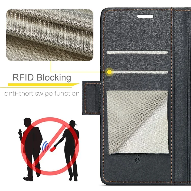 Caseme 023 -serie Für Iphone 13 Pro 6,1 Zoll Litchi Texture Phone Hülle RFID Blockierende Leder -brieftasche Abdeckung - Schwarz