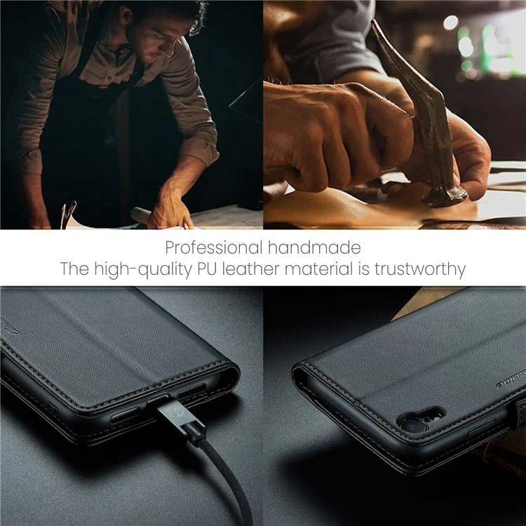CASEME 023 Serie per iPhone XR 6.1 pollici Custodia in pelle Litchi Texture Flip Stand Wallet RFID Blocking Phone Cover - Nero