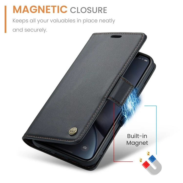 Serie Caseme 023 Para Iphone XR 6.1 Pulgadas Litchi Texture Leather Willet Stup Stand Case Bloqueo Rfid Teléfono - Negro