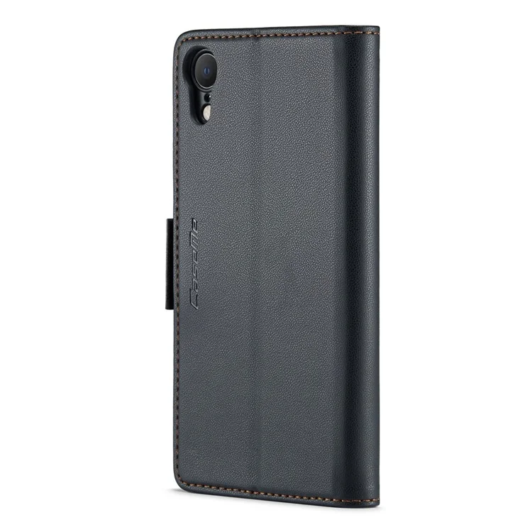 CASEME 023 Serie per iPhone XR 6.1 pollici Custodia in pelle Litchi Texture Flip Stand Wallet RFID Blocking Phone Cover - Nero