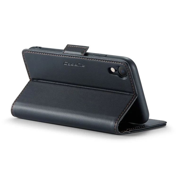 CASEME 023 Serie per iPhone XR 6.1 pollici Custodia in pelle Litchi Texture Flip Stand Wallet RFID Blocking Phone Cover - Nero