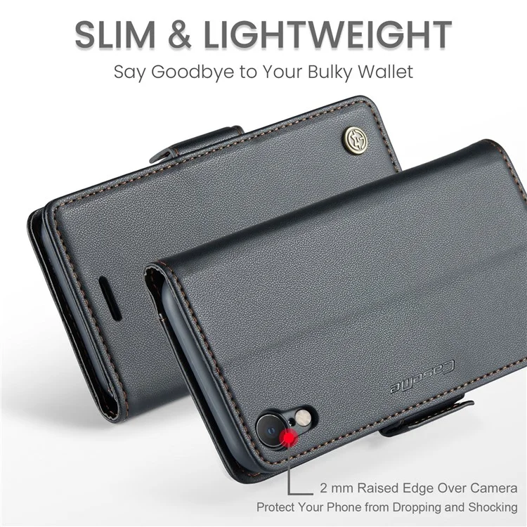 CASEME 023 Serie per iPhone XR 6.1 pollici Custodia in pelle Litchi Texture Flip Stand Wallet RFID Blocking Phone Cover - Nero