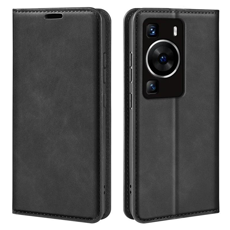 For Huawei P60 PU Leather Flip Wallet Case Skin-Touch Stand Cell Phone Cover - Black