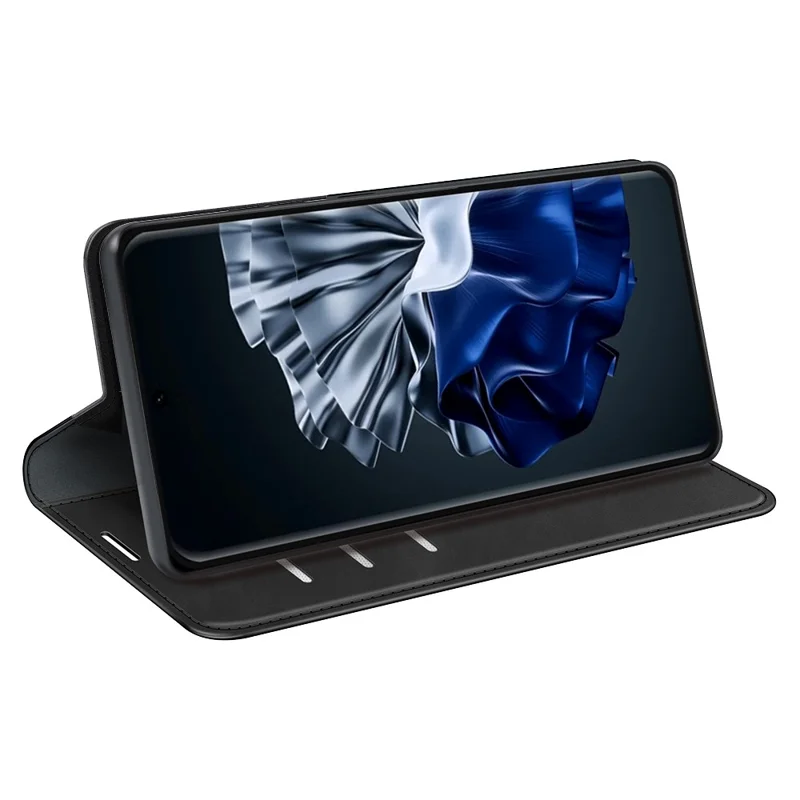 For Huawei P60 PU Leather Flip Wallet Case Skin-Touch Stand Cell Phone Cover - Black