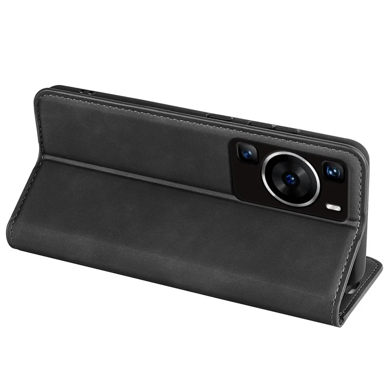 For Huawei P60 PU Leather Flip Wallet Case Skin-Touch Stand Cell Phone Cover - Black