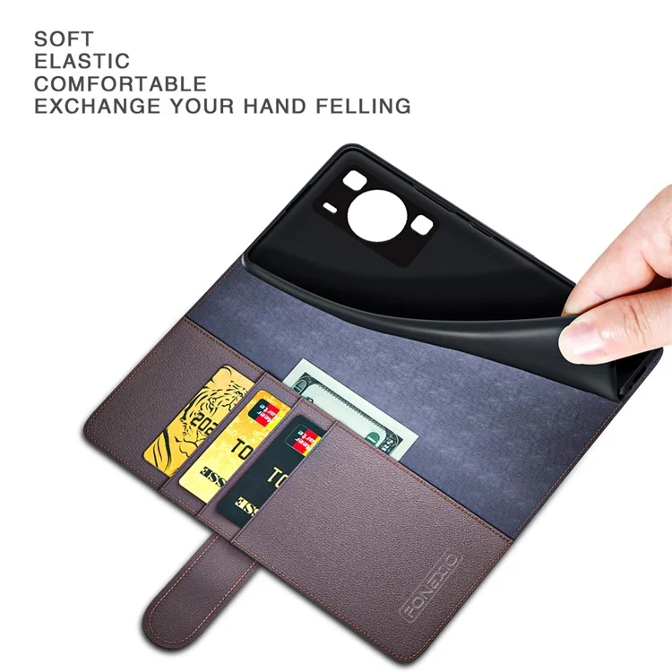 For Huawei P60 Case Genuine Split Leather Phone Cover with Wallet Stand - Brown