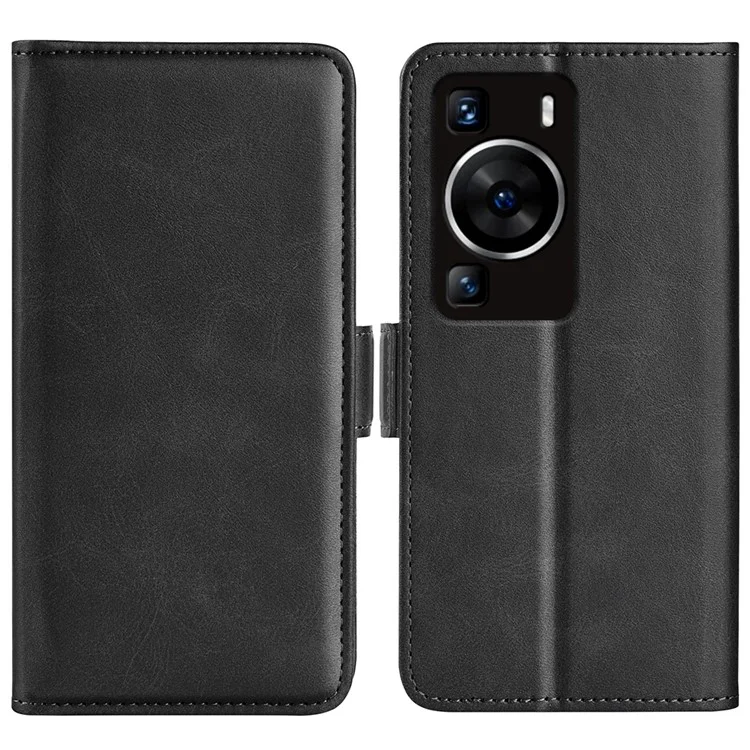Para Huawei P60 PU Leather Wallet Flip Phone Cover Calf Texture Stand Folio Cover - Preto