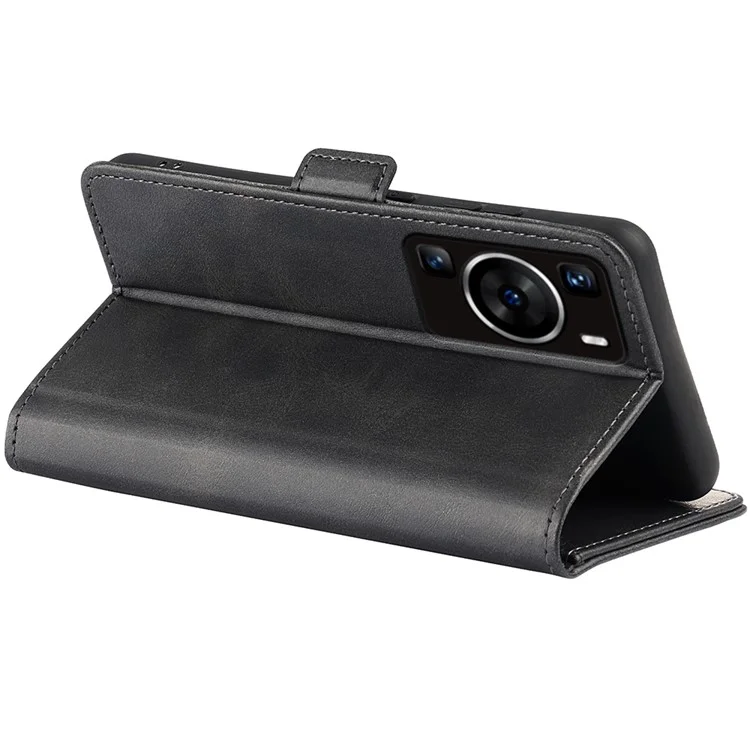 Para Huawei P60 PU Leather Wallet Flip Phone Cover Calf Texture Stand Folio Cover - Preto