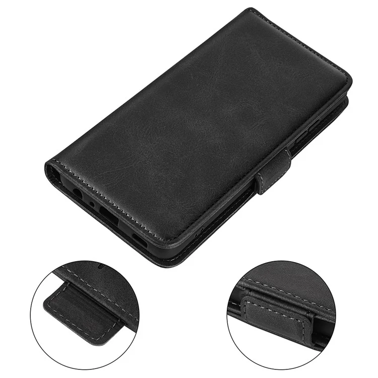 Para Huawei P60 PU Leather Wallet Flip Phone Cover Calf Texture Stand Folio Cover - Preto