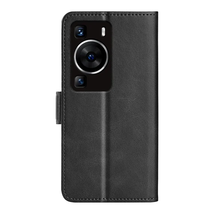 Para Huawei P60 PU Leather Wallet Flip Phone Cover Calf Texture Stand Folio Cover - Preto