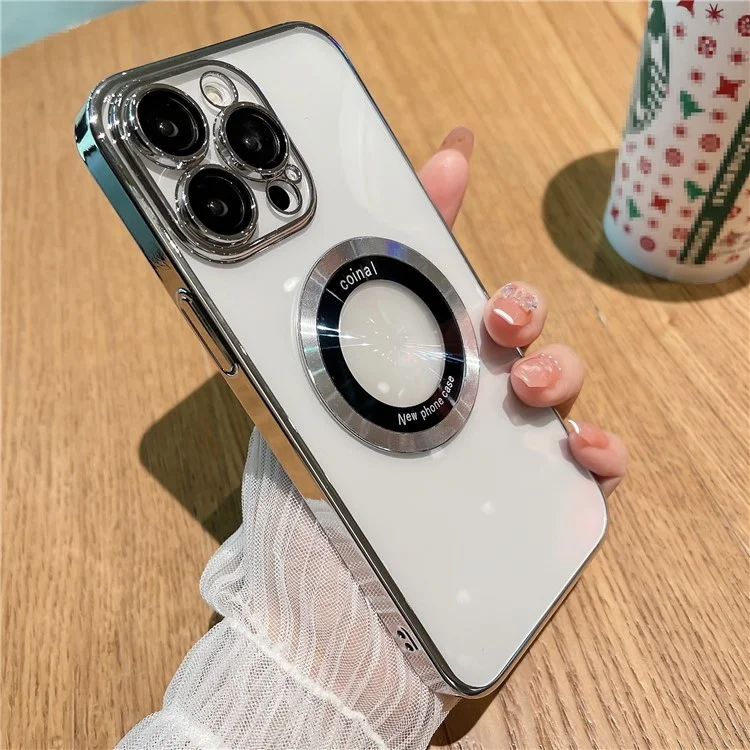 For iPhone 12 Pro Raised Bezel Electroplating Phone Cover Magnetic Charging Phone Case Shell - Silver
