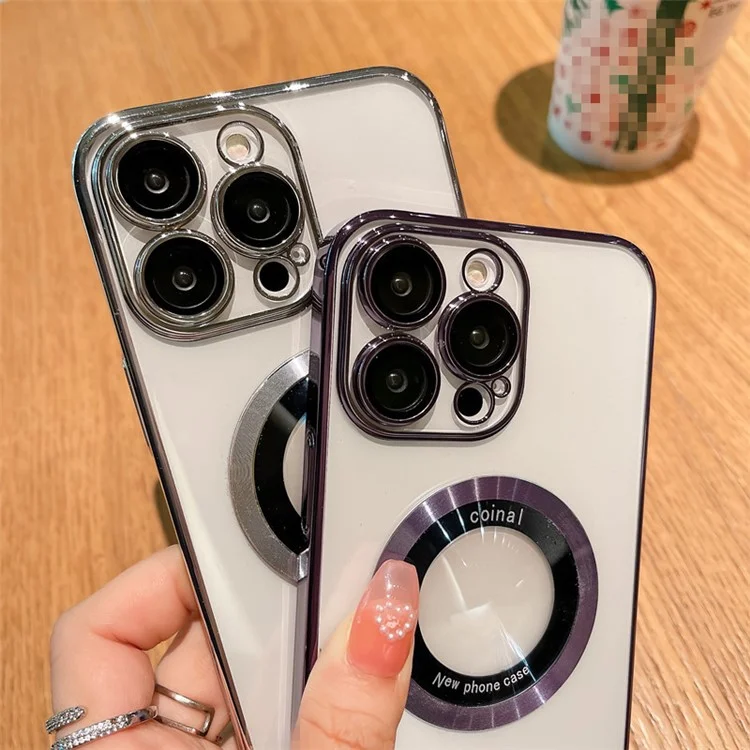 For iPhone 12 Pro Raised Bezel Electroplating Phone Cover Magnetic Charging Phone Case Shell - Silver