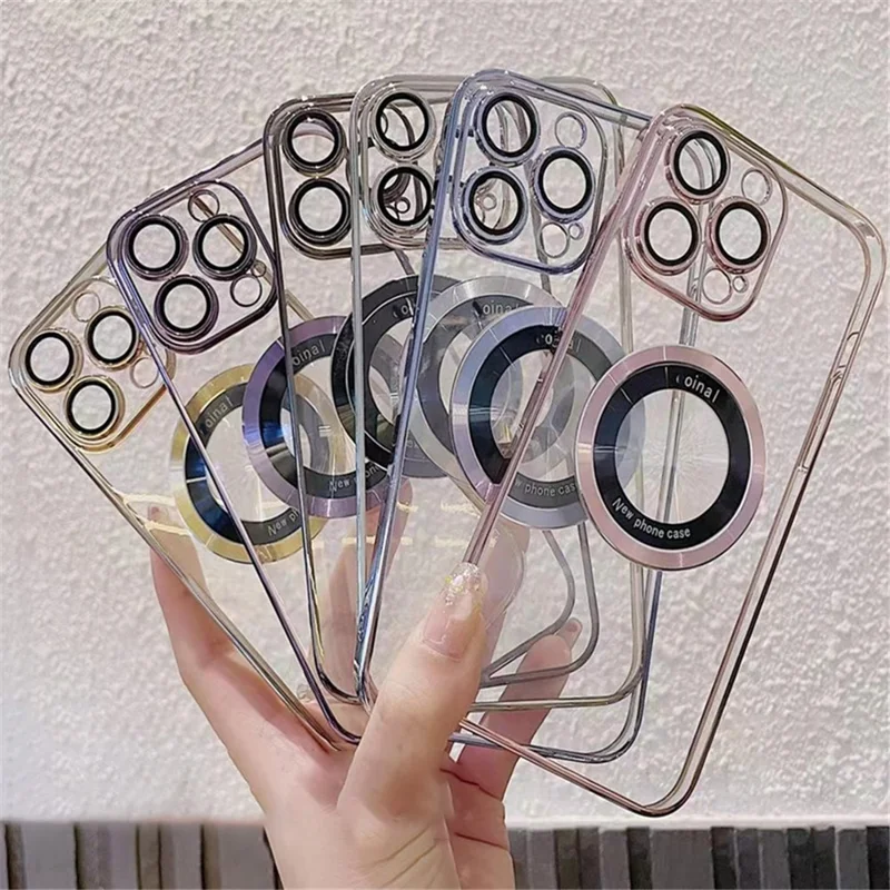 For iPhone 12 Pro Raised Bezel Electroplating Phone Cover Magnetic Charging Phone Case Shell - Blue