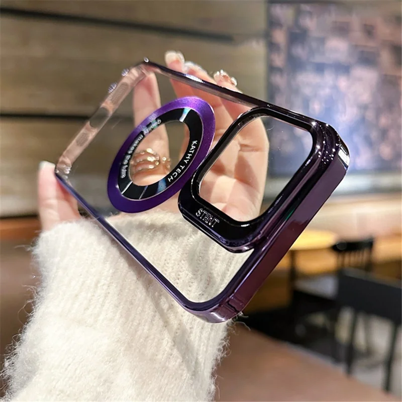 VOERO For iPhone 12 Pro / 12 Supporting Magnetic Charging Phone Case Kickstand Electroplating Cell Phone Cover - Dark Purple
