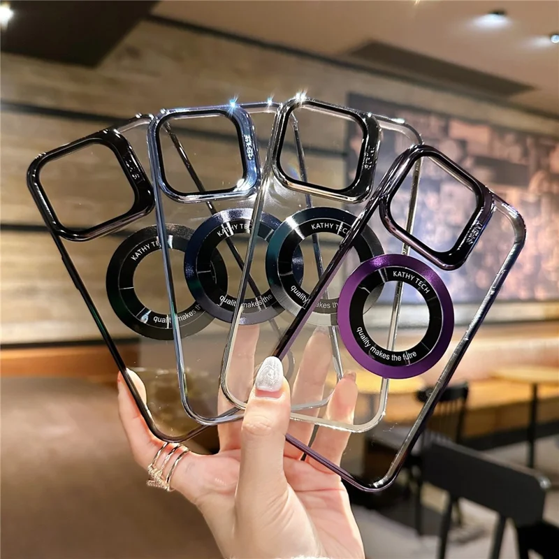 VOERO For iPhone 12 Pro / 12 Supporting Magnetic Charging Phone Case Kickstand Electroplating Cell Phone Cover - Dark Purple