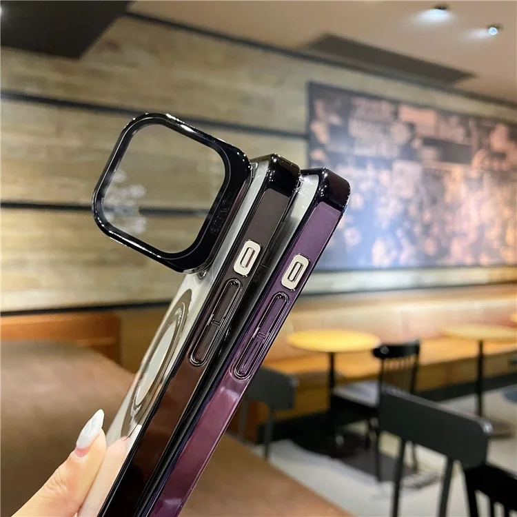 Kickstand Phone Shell VOERO For iPhone 12 Pro Max Electroplating Phone Cover Supporting Magnetic Charging Phone Case - Black
