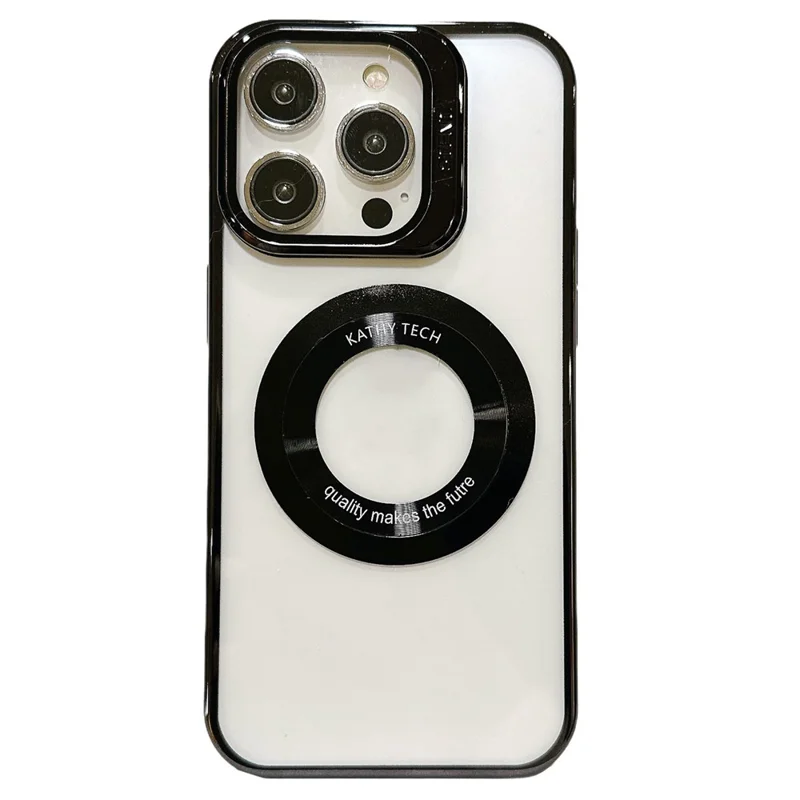 VOERO Pour iPhone 13 Pro Étui de protection pour caméra Boîtier de téléphone Électroplaqué avec support Étui de téléphone prenant en charge la charge magnétique - Noir