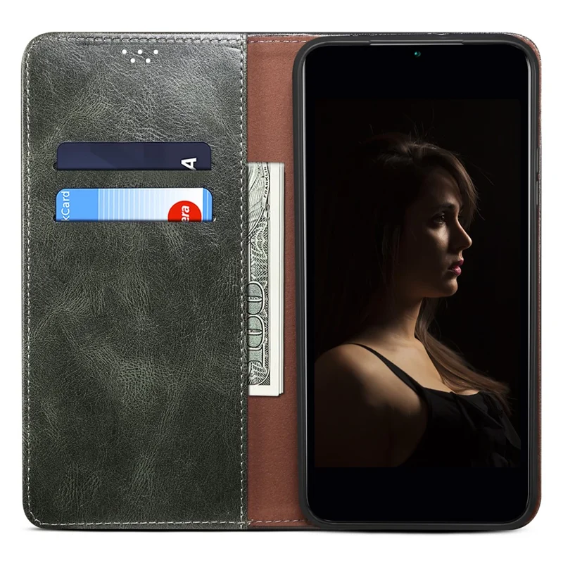 Leather Phone Cover for Realme C55 4G , Waxy Crazy Horse Texture Phone Case with Stand Wallet - Green