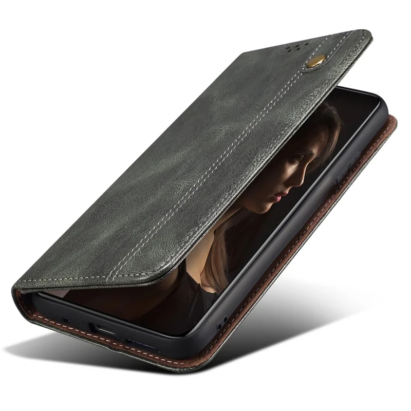 Leather Phone Cover for Realme C55 4G , Waxy Crazy Horse Texture Phone Case with Stand Wallet - Green