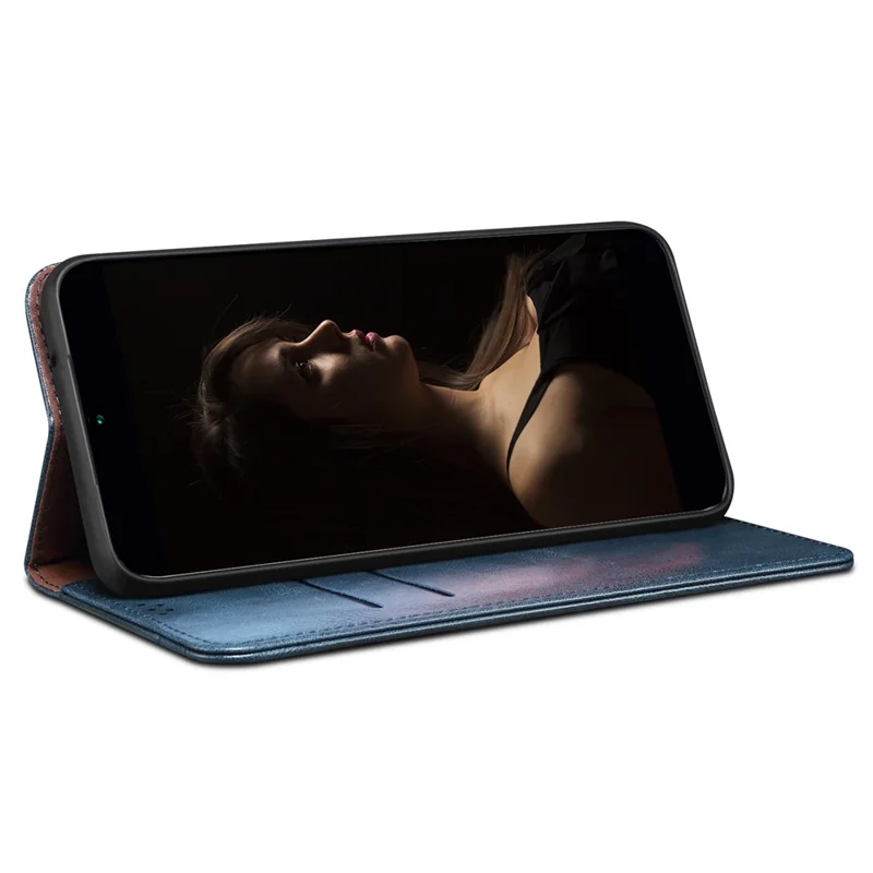 غطاء هاتف جلد لـ Realme C55 4G، غطاء هاتف بملمس جلد حصان كريزي شمعي مع حامل ومحفظة - أزرق