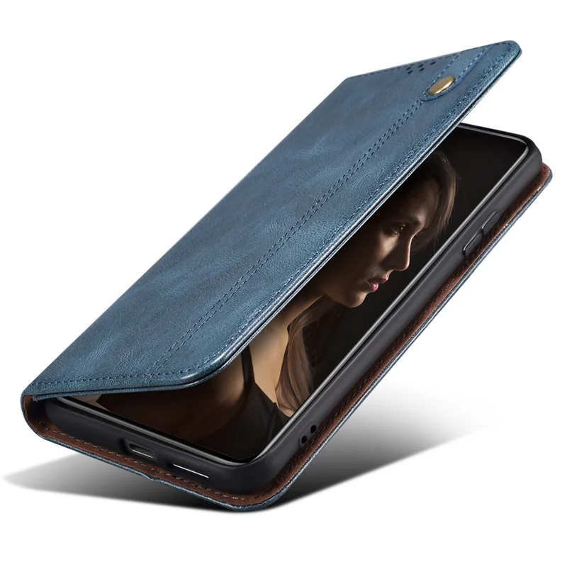 غطاء هاتف جلد لـ Realme C55 4G، غطاء هاتف بملمس جلد حصان كريزي شمعي مع حامل ومحفظة - أزرق