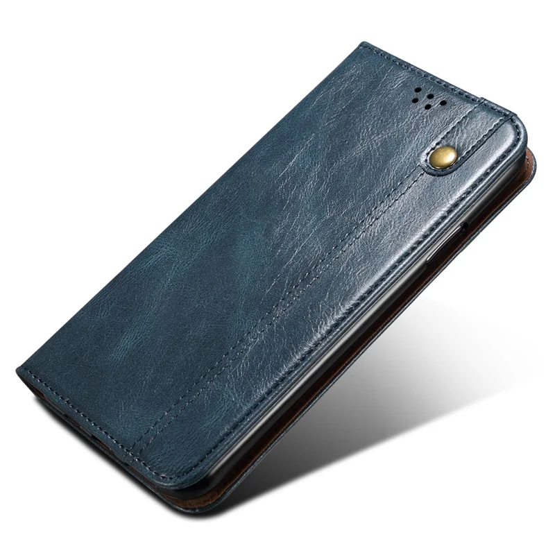 غطاء هاتف جلد لـ Realme C55 4G، غطاء هاتف بملمس جلد حصان كريزي شمعي مع حامل ومحفظة - أزرق