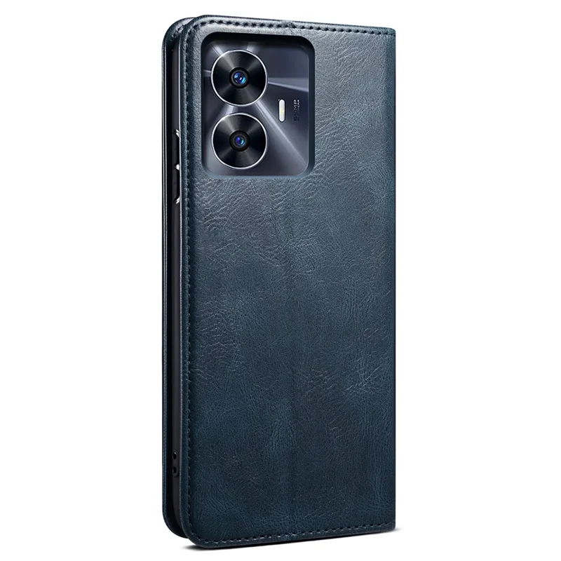 غطاء هاتف جلد لـ Realme C55 4G، غطاء هاتف بملمس جلد حصان كريزي شمعي مع حامل ومحفظة - أزرق
