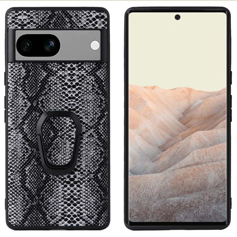 For Google Pixel 7a Phone Case Textured PU Leather Coated TPU + PC Anti-drop Back Cover with Kickstand - Snake Texture