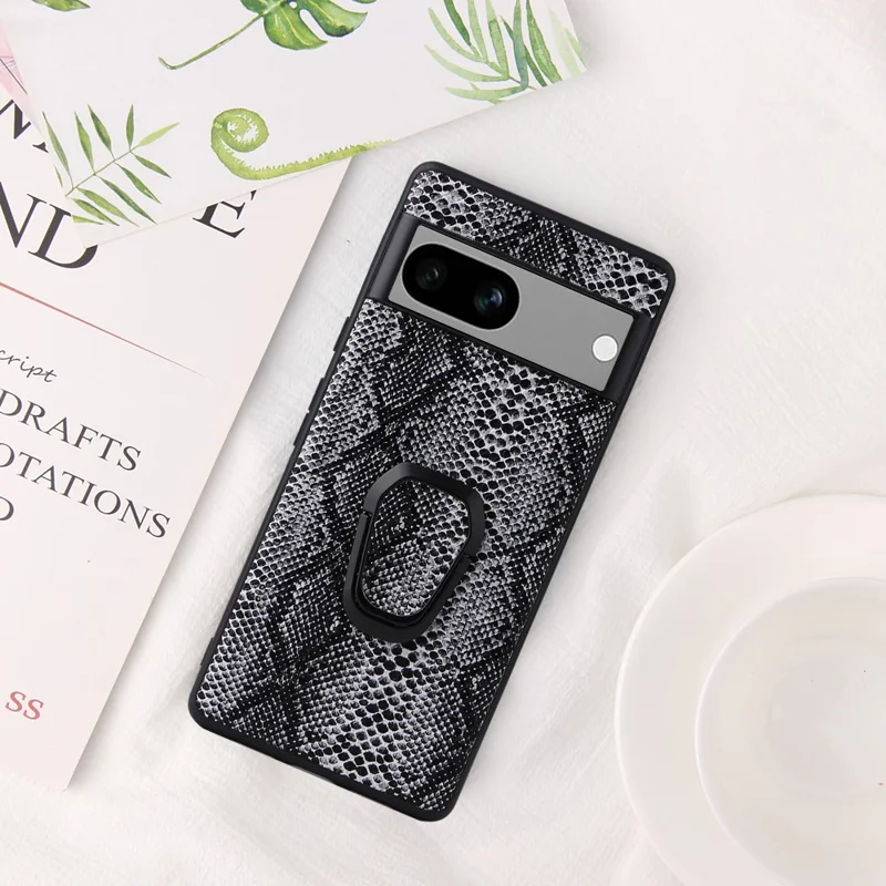 For Google Pixel 7a Phone Case Textured PU Leather Coated TPU + PC Anti-drop Back Cover with Kickstand - Snake Texture