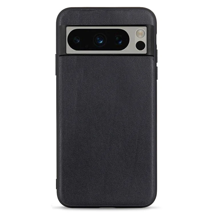 Phone Case for Google Pixel 8 Pro Textured Genuine Cowhide Leather Coated TPU Phone Cover - Black