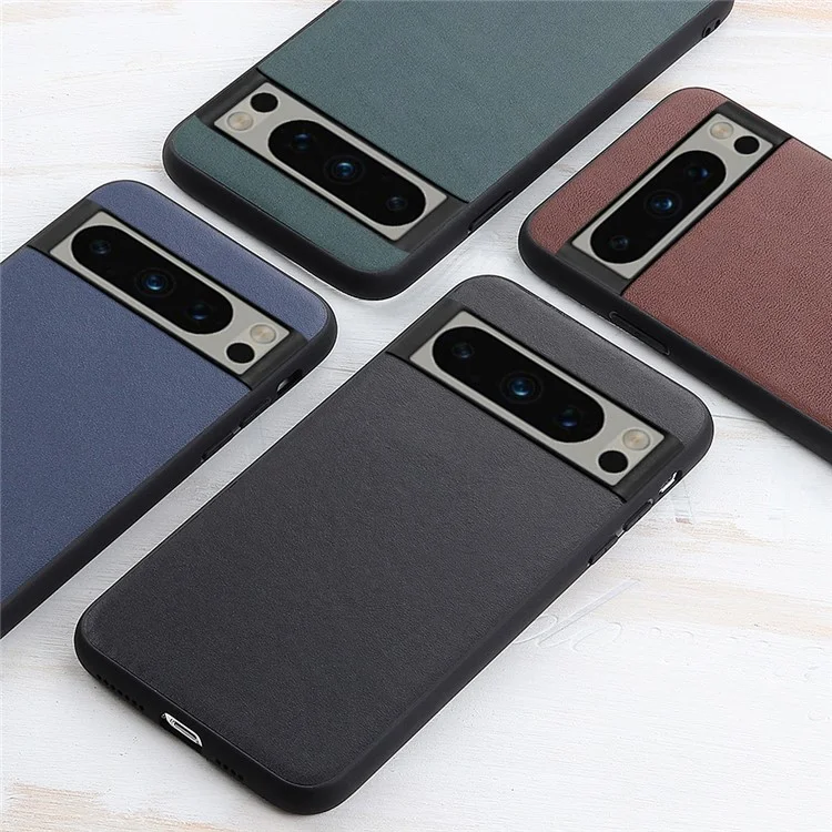 Phone Case for Google Pixel 8 Pro Textured Genuine Cowhide Leather Coated TPU Phone Cover - Black