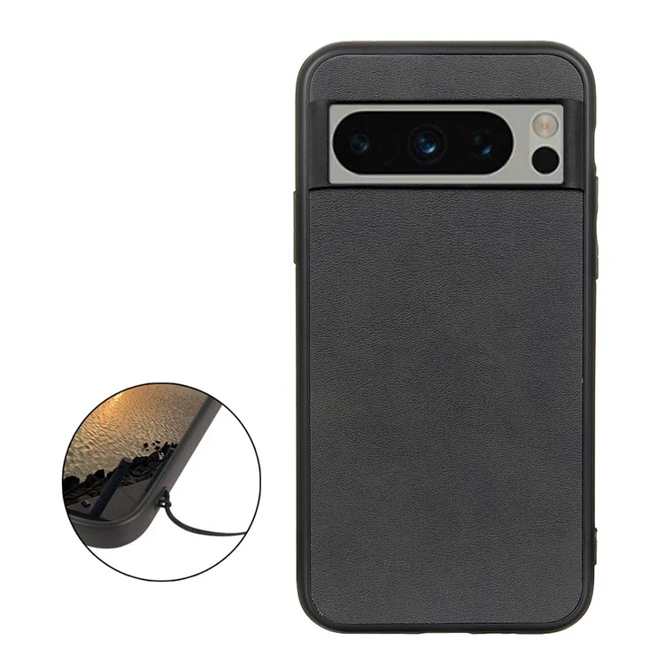 For Google Pixel 8 Pro Hard PC+TPU+PU Leather Phone Case Cowhide Texture Phone Shell - Black