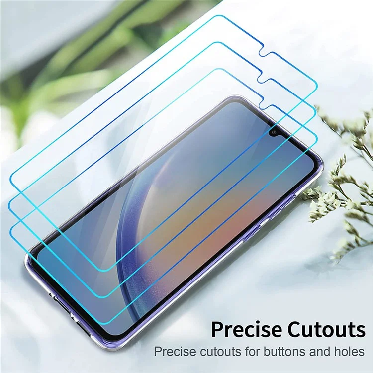 Per Samsung Galaxy A54 5G Clear TPU Phone Case con 3Pcs 2.5D Arc Edge Tempered Glass Screen Film