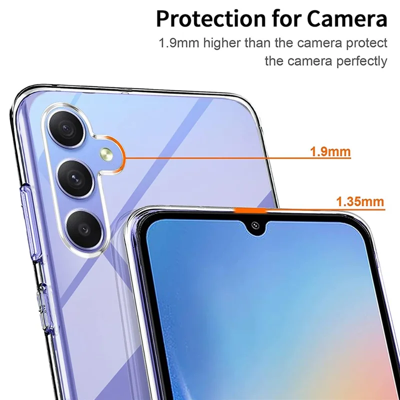 TPU Case for Samsung Galaxy A34 5G Clear Phone Cover with 3Pcs 2.5D Arc Edge Tempered Glass Screen Film