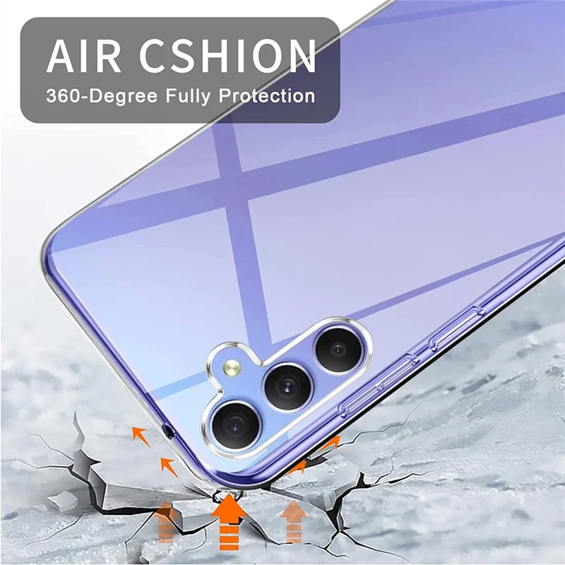 TPU Case for Samsung Galaxy A34 5G Clear Phone Cover with 3Pcs 2.5D Arc Edge Tempered Glass Screen Film