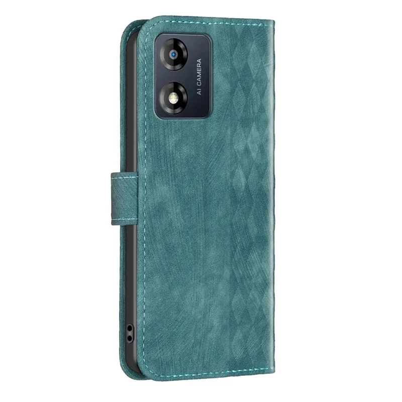 Para Motorola Moto E13 4G PU Folio de cuero Carcasa con estampado de rejilla Soporte Cartera Funda de teléfono - Verde