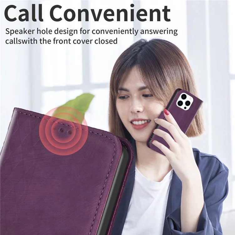 For iPhone 14 Pro Drop Resistant PU Leather+TPU Flip Cover Imprinted Pattern Wallet Phone Case - Purple