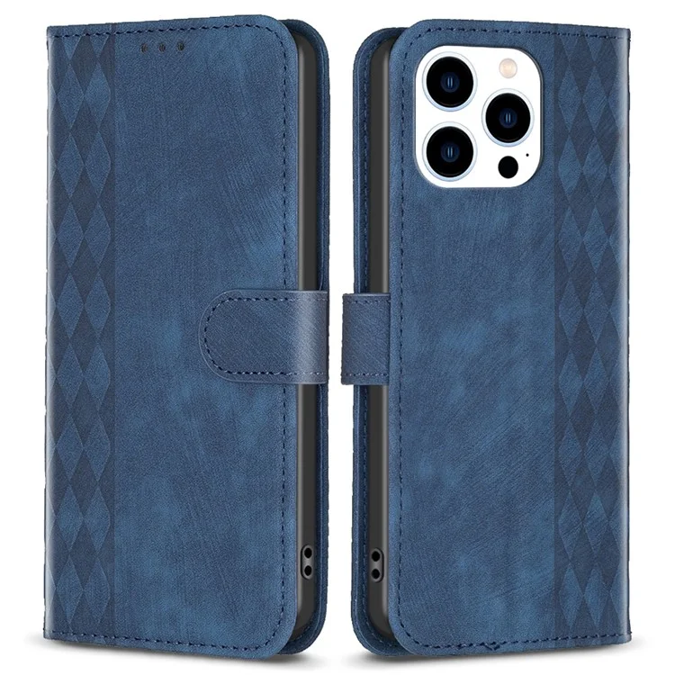 PU Leather+TPU Cover for iPhone 14 Pro Max Imprinted Pattern Wallet Adjustable Stand Flip Phone Case - Blue