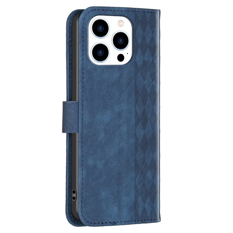 PU Leather+TPU Cover for iPhone 14 Pro Max Imprinted Pattern Wallet Adjustable Stand Flip Phone Case - Blue