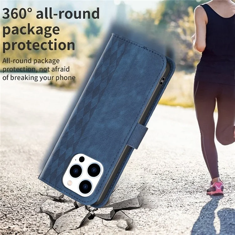PU Leather+TPU Cover for iPhone 14 Pro Max Imprinted Pattern Wallet Adjustable Stand Flip Phone Case - Blue