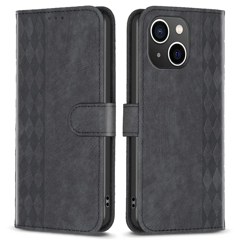 Capa de Couro PU para iPhone 13 / 14 6.1 polegadas com Padrão Impresso Carteira Ajustável Stand Flip Phone Case - Preto