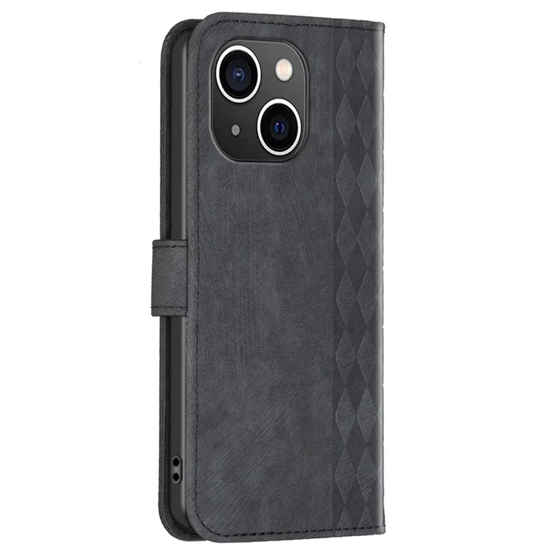 Capa de Couro PU para iPhone 13 / 14 6.1 polegadas com Padrão Impresso Carteira Ajustável Stand Flip Phone Case - Preto